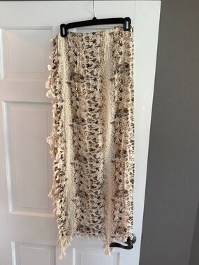 l*space Cream and Tan Fringe Pareo Wrap